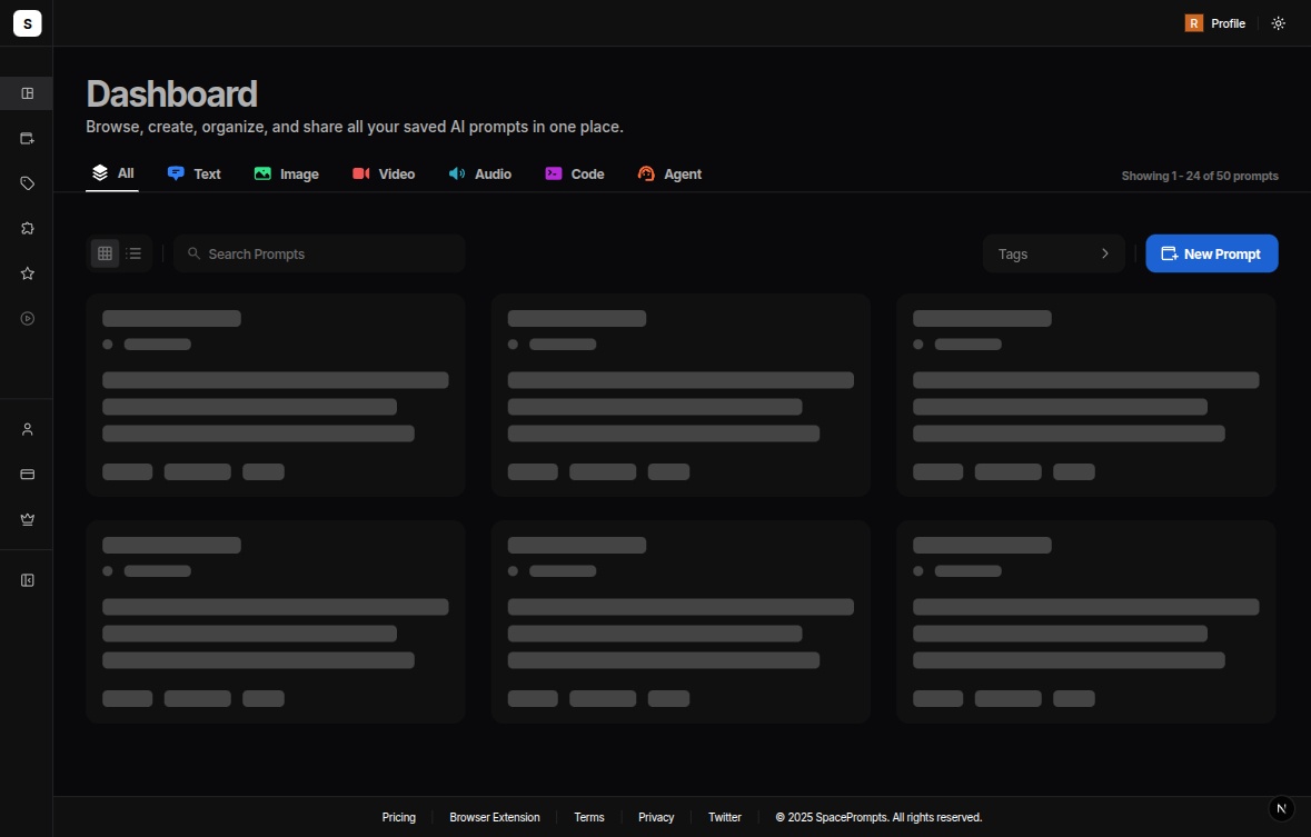 AI prompt manager dashboard showing organized prompts