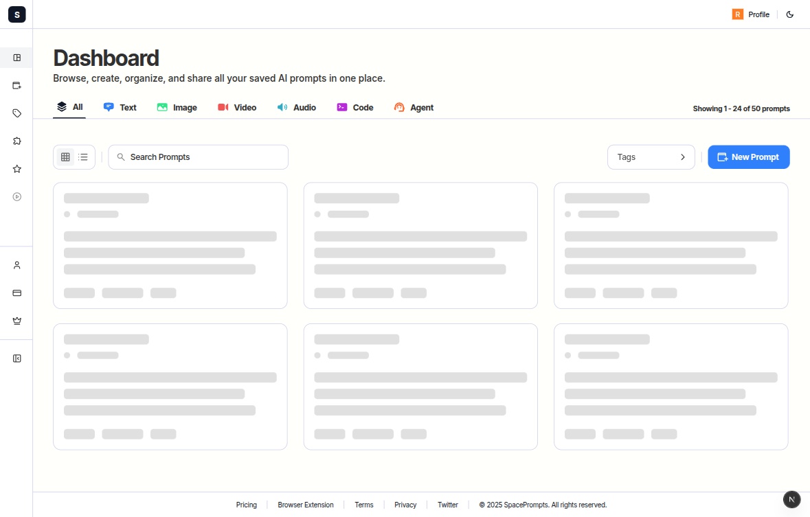AI prompt manager dashboard showing organized prompts